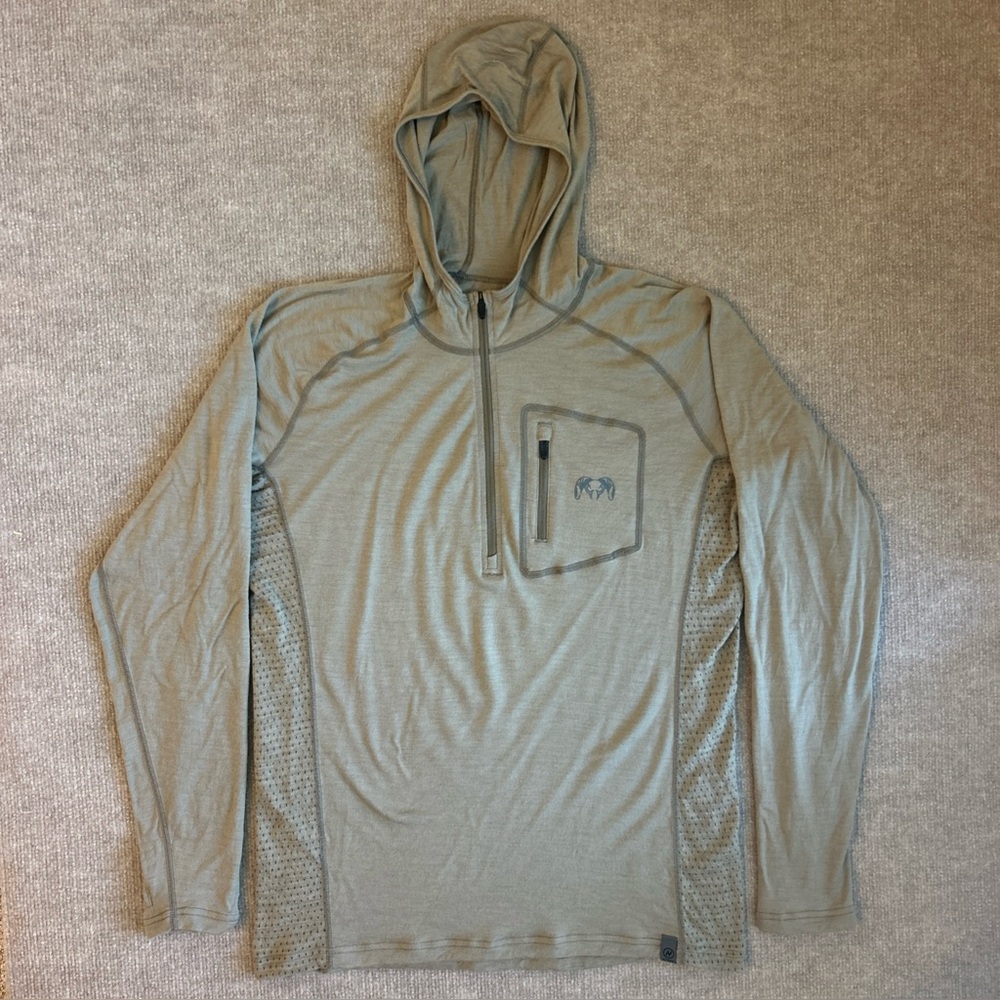 Kuiu Pullover Base Layer Nuyarn Merino Wool L/S Hood 1/4 Zip Logo Sz Small